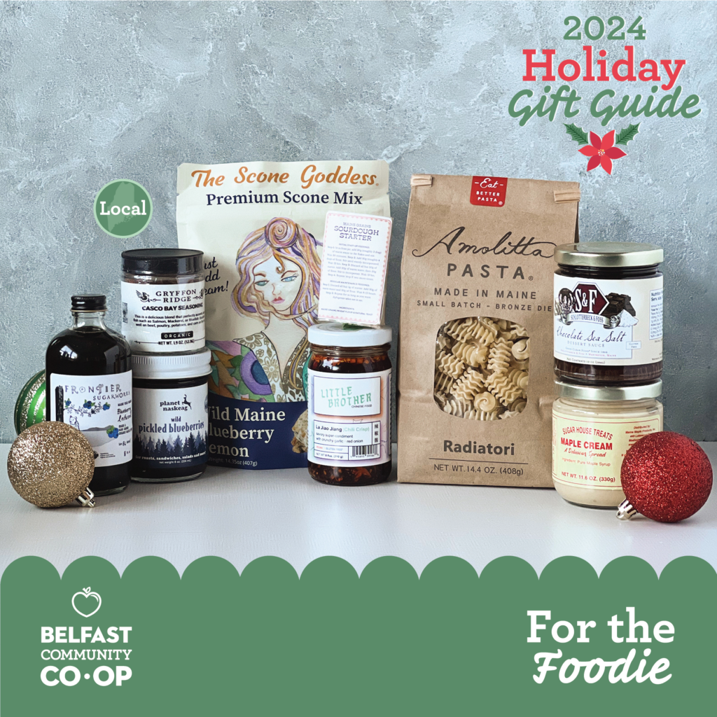 Gifts for the Foodie featuring local goods available at the Belfast Community Co-op in Belfast, Maine