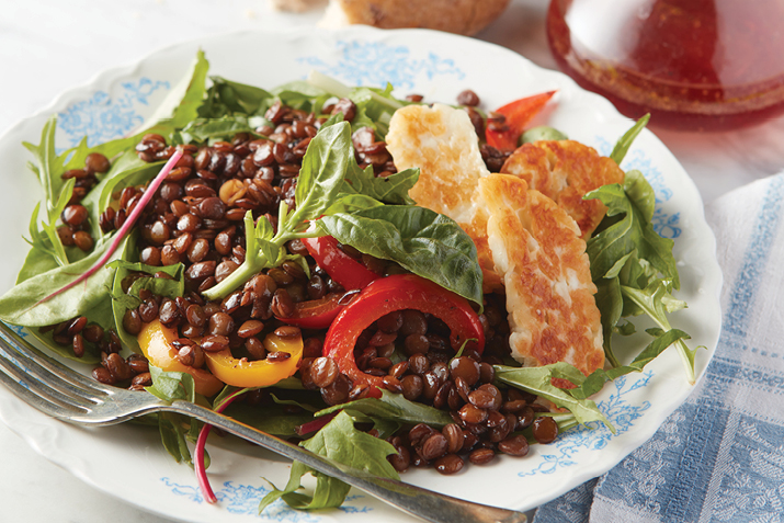 French Lentil and Pepper Salad with Crispy Halloumi