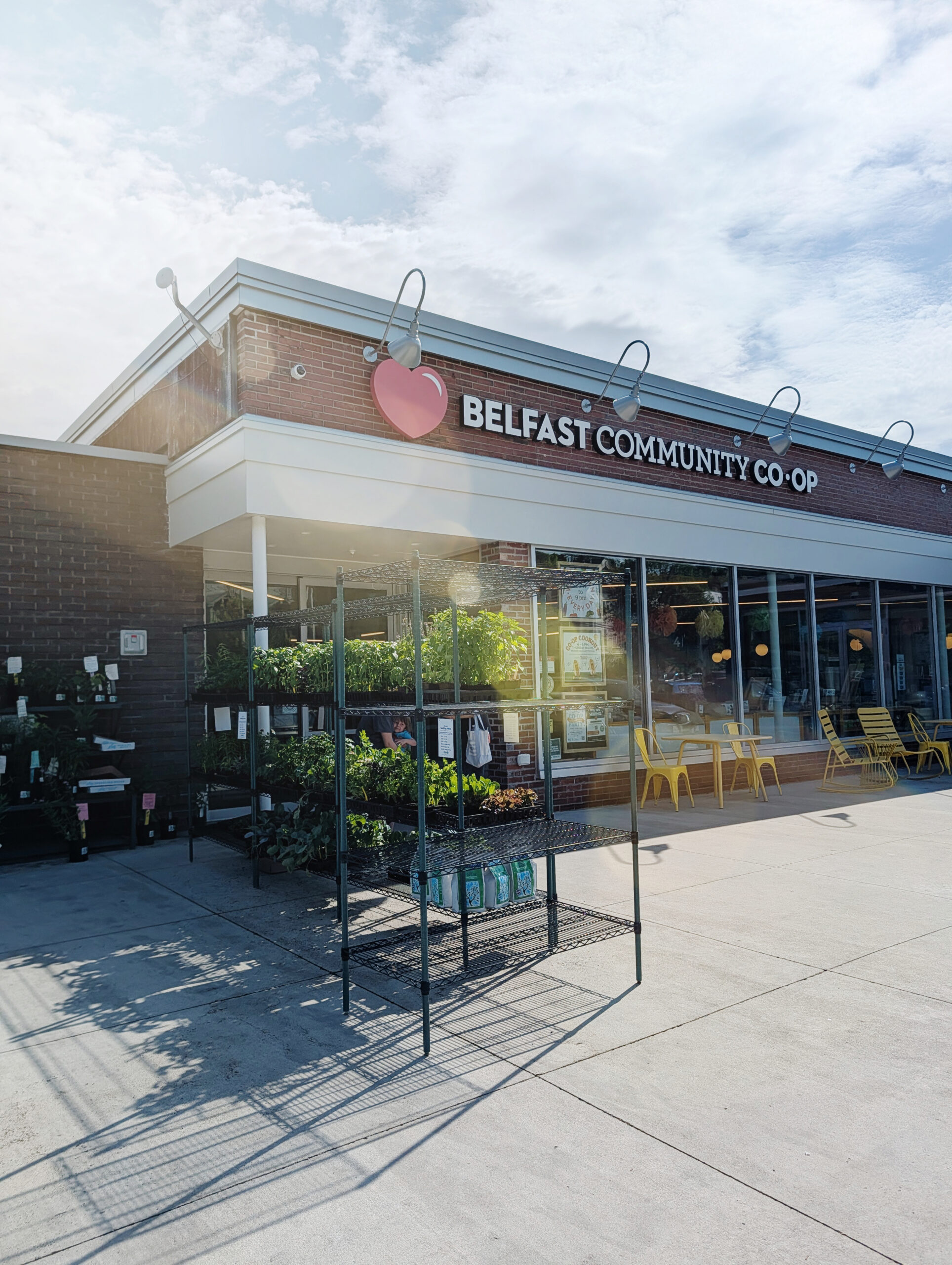 Belfast Community Co-op exterior in the sunlight.
